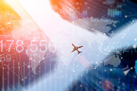 Airplane cargo logistic map. Business flights and transportation around the world concept