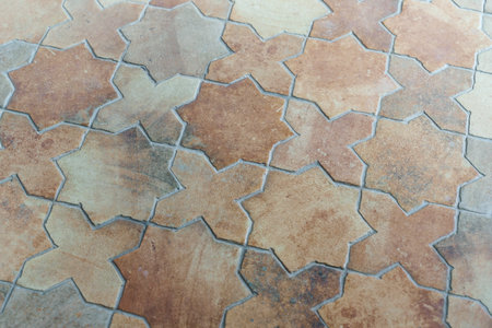 Vintage Old Ceramic Tile For Interior. Clay Craft Tile In Retro Country rustic House Styleの写真素材