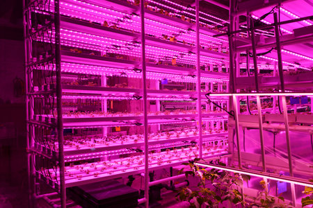 Agriculture greenhouse. Hydroponic growth technology farm garden. Innovation farming and sustainable cultivation concept.の写真素材
