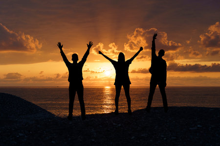 People on top of the mountain. Goal achievement, motivation concept.
