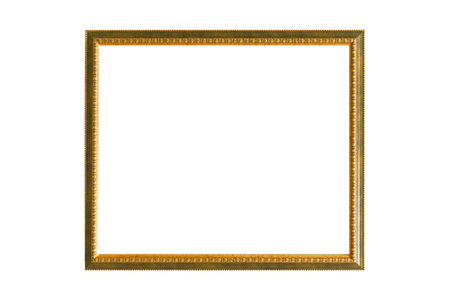 Gold frame for a picture in a classic baroque style on a white blank background.