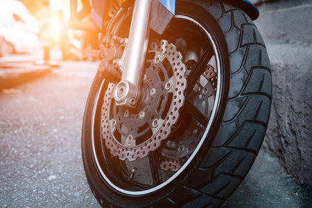 Motorcycle Wheel with Sunlight. Concept motorcyclesの写真素材