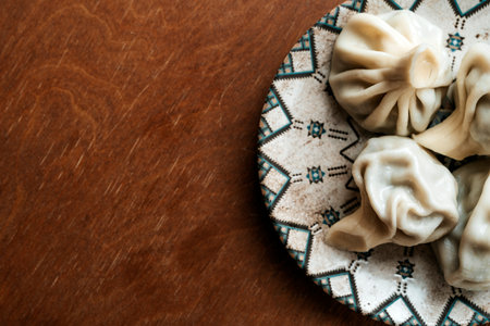 Georgian Khinkali. Traditional Dumplings on Plateの写真素材