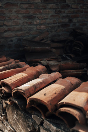 Old Clay Roof Tiles Textureの写真素材