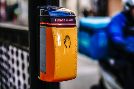 Pedestrian Crossing Signal Button with Please Wait Illuminated Text