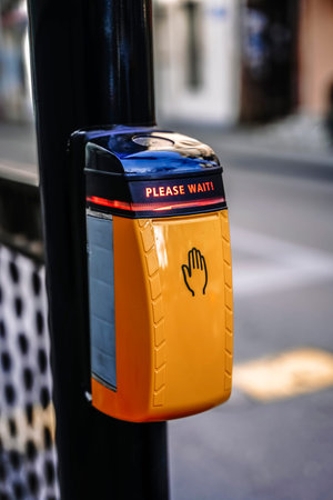 Pedestrian Crossing Signal Button with Please Wait Illuminated Text