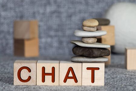 CHAT word made with wood building blocks.の写真素材