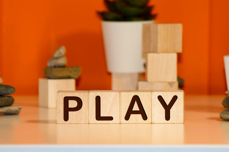word play on wooden dice, mock up and copy space