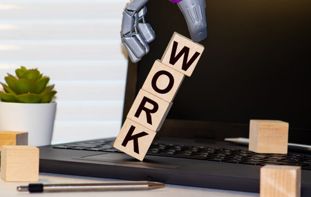 Back view of businessman standing in light of word work
