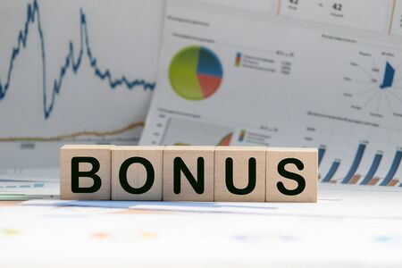 Wooden Blocks with the text - Bonus, business conceptの写真素材