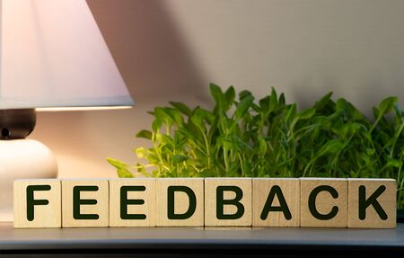 FEEDBACK word written on wood block, business conceptの写真素材