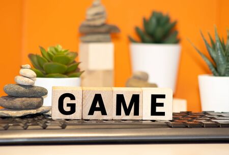 Game word created from Alphabet puzzle isloated on white background , with clipping path.の写真素材