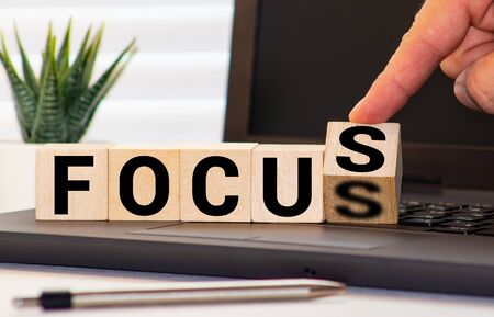 text of FOCUS on cubes, business conceptの写真素材