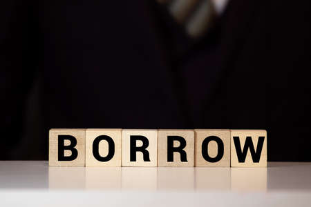the word of BORROW on building blocks conceptの写真素材