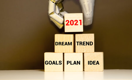 New year concept. 2021 written on wooden blocks. Vintage styled background