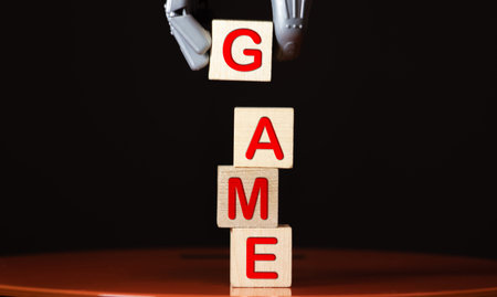 Game word written with different colored letter blocks arranged on a dark background.