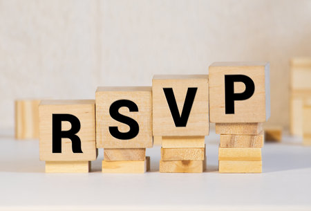 RSVP word made with building blocks isolated on white.の写真素材