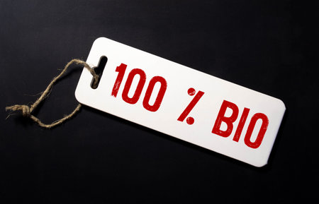 Label and brown 100 percent BIO text. concept