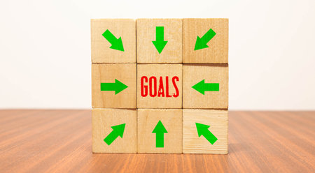 word GOALS on wooden block, business conceptの写真素材