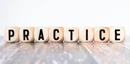 PRACTICE word made with building blocks. concept