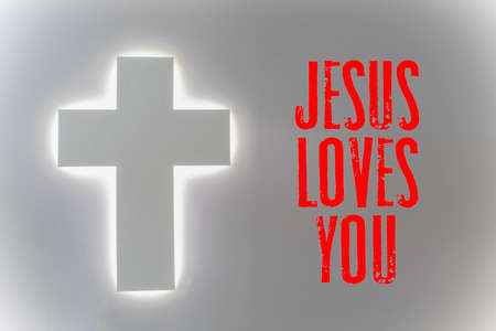 inscription text Jesus loves you on a gray background,の写真素材