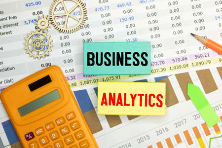 text Business Analytics on wooden blockの写真素材
