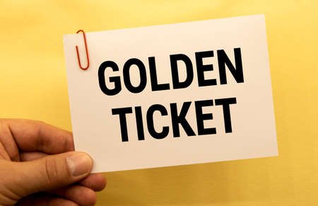 Text caption presenting Golden Ticket. Business showcase Rain Check Access VIP Passport Box Office Seat Event Flashy School Office Supplies, Teaching Learning Collections, Writing Tools,の写真素材