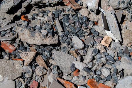 Destroyed building concrete construction debris.
