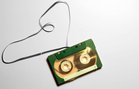 90s cassette in retro style on green background.の写真素材