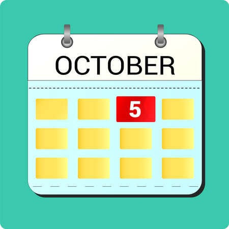 October 5 Calendar Icon. Calendar Icon with white background. flat style. Date, day and monthのイラスト素材