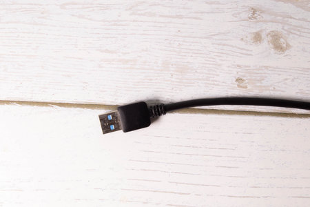 Closeup USB cable isolated on white.