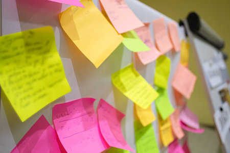 eight colored stickers on isolated white background.の写真素材