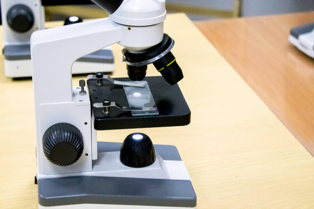 close up shot of microscope at the blood laboratory.