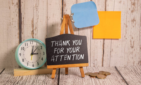 Creative concept Thank You For Your Attention text on notebook on wooden background.の写真素材