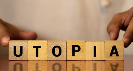 utopia word on wood blocksの写真素材