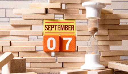 September Month, Appointment date with number cube design. Date 7.の写真素材