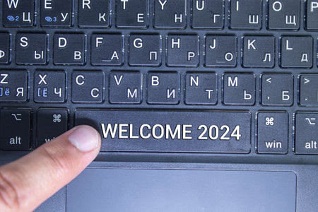 Welcome 2024 words on chalk board. New year conceptの写真素材