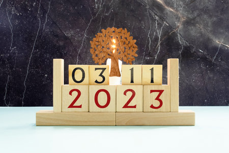 November 3 calendar date text on wooden blocks with copy space for ideas or text. Copy space and calendar concept.の写真素材