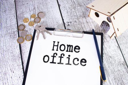 Wooden cubes with home office text. Business concept.の写真素材