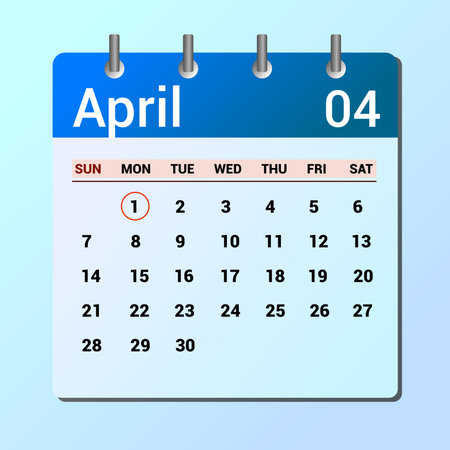 April 1st. Image of april 1 wooden color calendar on white background. Spring day, empty space for text.のイラスト素材