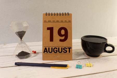 19 August text with blackboard background for calendar. And August is the eighth month of the year