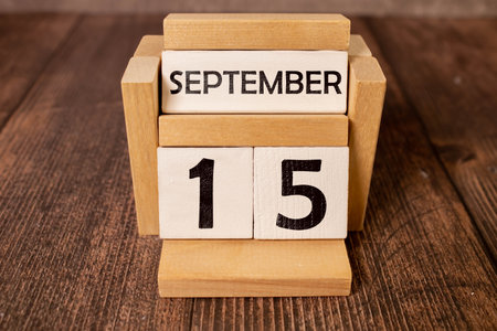 September 15 calendar date text on wooden blocks with copy space for ideas or text. Copy space and calendar conceptの写真素材