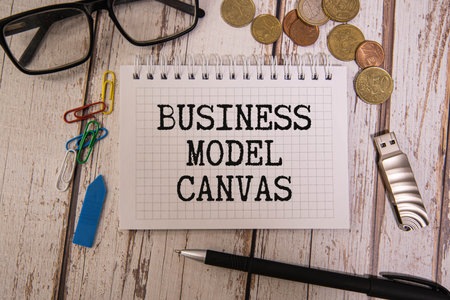 Business model canvas, Concept, Wooden blocks with slogan business model canvasの写真素材