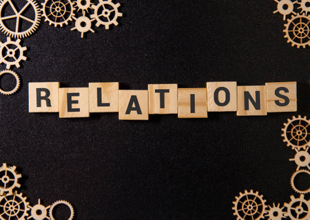 Public relations are shown using a text and picture of people.の写真素材