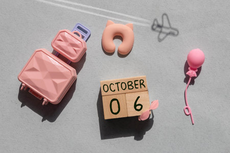 October 6 calendar date text on wooden blocks with copy space for ideas or text.の写真素材