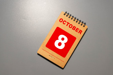 October 8th. Hello October, Calendar showing date on 8 October, Calendar with date on a dark background.の写真素材