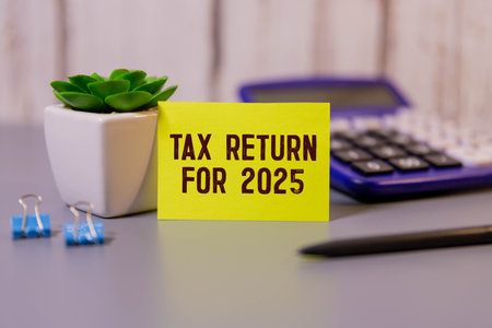 A wooden block with the word tax on it is on top of a pile of coins and a calculator. Paying the tax...