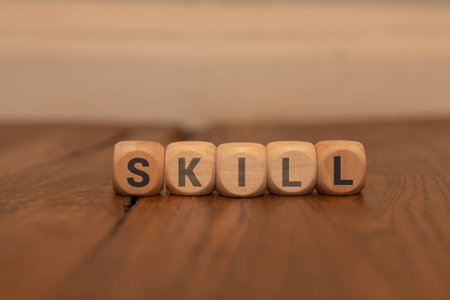 Skill. The cubes form the word Skills. The broad concept of the word Skills is used both in business and in life.の写真素材