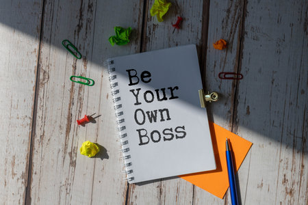 Business concept - Top view notebook writing Be Your Own Boss.の写真素材