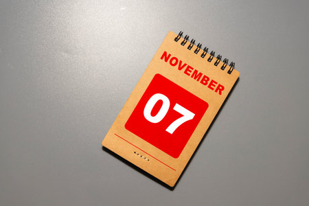 November 7 calendar date text on wooden blocks with copy space for ideas or text.の写真素材